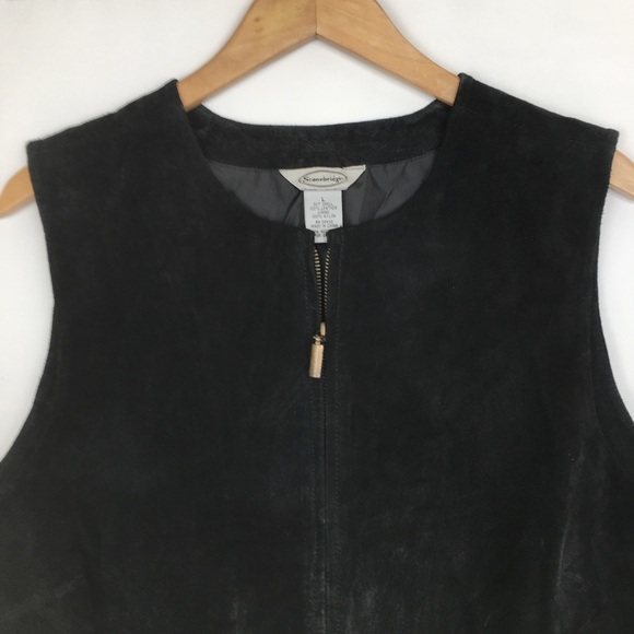 Vintage Y2K Women’s Suede Vest Stonebridge Black Zip Front Size Large Western - Picture 2 of 11